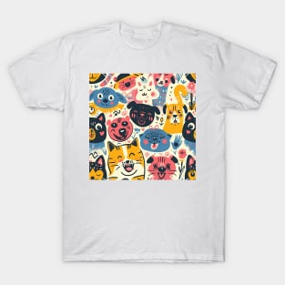 Eclectic Happy Pets and Nature Pattern T-Shirt